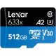 512GB Lexar® High-Performance 633x microSDXC™ UHS-I, up to 100MB/s read 70MB/s write C10 A2 V30 U3